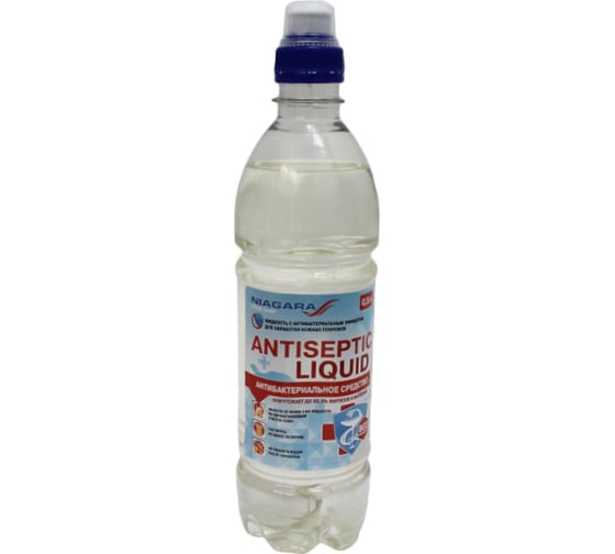 Антисептик для рук NIAGARA Antiseptic Liquid с антибактериальным эффектом 0,5 л, ПЭТ с дозатором 001031000038 1