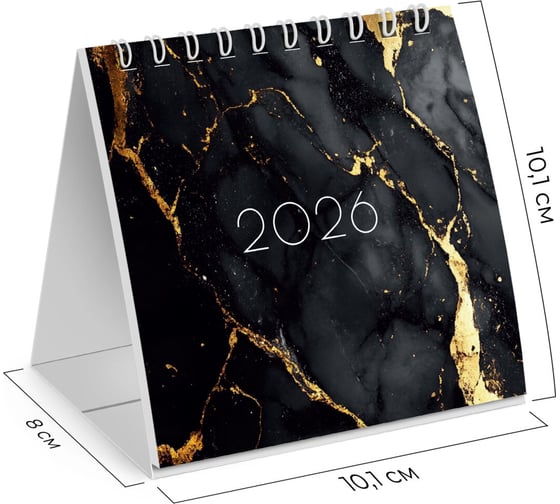 Календарь-домик настольный BRAUBERG на гребне, 2026г, 101x101мм, Black marble 117279