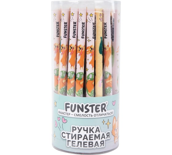 Ручка стираемая гелевая с принтом ОФИСМАГ, FUNSTER CUTE ANIMALS, СИНЯЯ, КОМПЛЕКТ 36 шт., линия 0,35мм, 144410