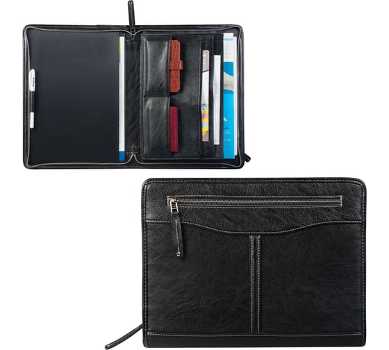 Папка из кожзама на молнии ОФИСМАГ, 340x260x25мм, черная, 26-151-1 240515 1