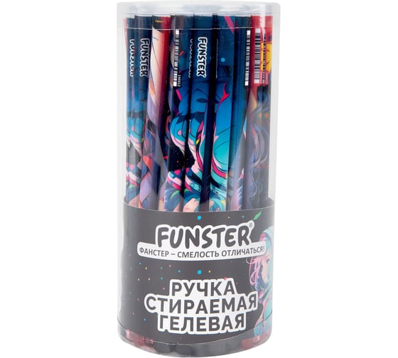 Ручка стираемая гелевая с принтом ОФИСМАГ FUNSTER ANIME, СИНЯЯ, КОМПЛЕКТ 36 шт., линия 0,35мм, 144412