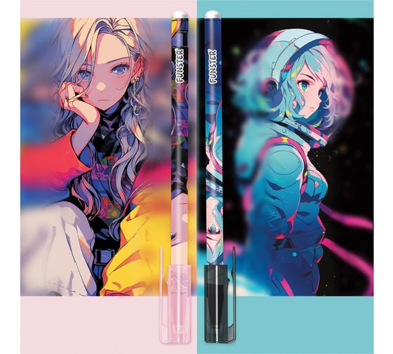 Ручка стираемая гелевая с принтом ОФИСМАГ FUNSTER ANIME, СИНЯЯ, КОМПЛЕКТ 36 шт., линия 0,35мм, 144412