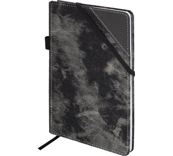 Блокнот BRAUBERG А5 135x210мм Denim, ткань/экокожа, резинка, держатель, 80л, клетка, черный 117140 1