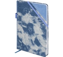 Блокнот BRAUBERG А5 135x210мм Denim, ткань/экокожа, резинка, держатель, 80л, клетка, голубой 117138