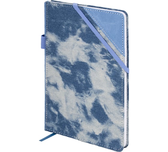 Блокнот BRAUBERG А5 135x210мм Denim, ткань/экокожа, резинка, держатель, 80л, клетка, голубой 117138 1