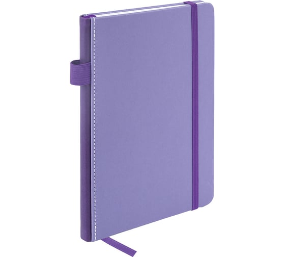Блокнот BRAUBERG А5 135x212мм Edge, под кожу, резинка, держатель, 80л, клетка, сиреневый 117150 1