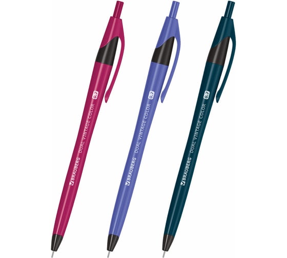 Ручка шариковая масляная автоматическая BRAUBERG DUAL VINTAGE COLOR, синяя, 24 шт., линия 0,35 мм, 144328