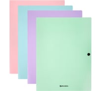 Папка на кнопке пластиковая BRAUBERG PASTEL, 8 шт., А4, 3 клапана, 600 мкм, цвета ассорти, 272886