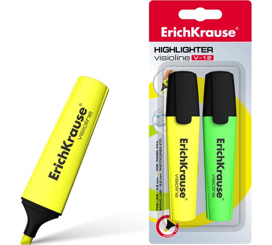 Текстмаркер ErichKrause Visioline V-12, желтый, зеленый 32503 1