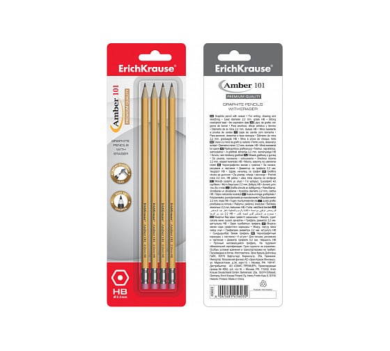 Шестигранный чернографитный карандаш ErichKrause Amber с ластиком 101 HB 45603