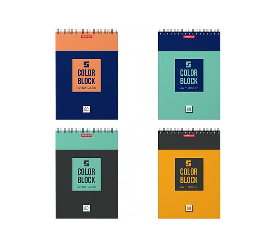 Блокнот ErichKrause Color Block на спирали, А5, 60 листов, клетка 49684