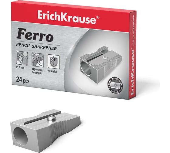Металлическая точилка ErichKrause Ferro, цвет корпуса серебряный 7074