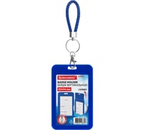 Бейдж вертикальный BRAUBERG EXTRA 85х54 мм, петля с карабином, 10 шт., СЛАЙДЕР, синий, 238836