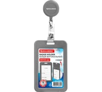 Бейдж вертикальный BRAUBERG EXTRA 85х54 мм, с рулеткой 70 см с клипом, 10 шт., слайдер, серый, 238846