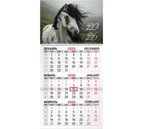 Календарь квартальный BRAUBERG 2026г, 1 блок, 1 гребень бегунок, мелованная бумага, Символ года, 116747