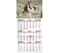 Календарь квартальный BRAUBERG 2026г, 1 блок, 1 гребень бегунок, офсетная бумага, Символ 2026, 116741