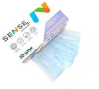 Маски медицинские ОФИСМАГ SENSE одноразовые, 50 штук короб, 3-х слойные мелтблаун, голубые, шк 10605 631683