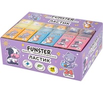 Ластик FUNSTER, 50х21х16мм, прямоугольный, 24 шт., картон.держатель, ЭКО-ПВХ, ассорти, 272725