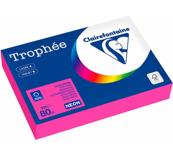Бумага цветная ОФИСМАГ CLAIREFONTAINE, А4, 80 г/м2, 500 л., неон, розовый, FR, 2973PC 116724 1