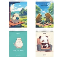 Скетчбук FUNSTER, белая бумага 100г/м2 140х201мм 60л, 4 шт., гребень, подложка, Ассорти, 116903