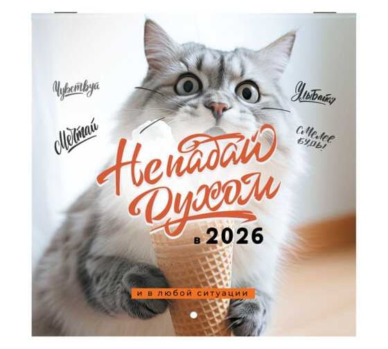 Календарь настенный перекидной BRAUBERG 2026г, 12 листов, 21,4х21,4см, МИНИ, Не падай духом 116942 1