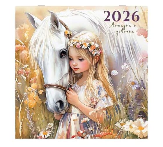 Календарь настенный перекидной BRAUBERG 2026г, 12 листов, 28,5х28,5см, Лошадка и девочка 116937 1