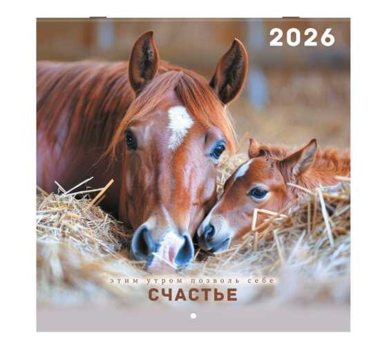 Календарь настенный перекидной BRAUBERG 2026г, 12 листов, 28,5х28,5см, Благородные лошади 116932 1