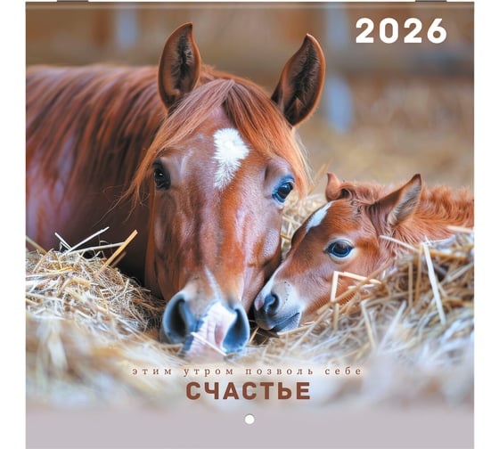 Календарь настенный перекидной BRAUBERG 2026г, 12 листов, 21,4х21,4см МИНИ Благородные лошади 116947 1