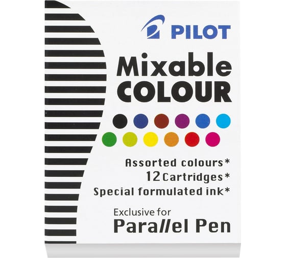 Картриджи Pilot Parallel Pen с тушью 12 цветов, 12 шт, картонная коробка IC-P3-AST 1