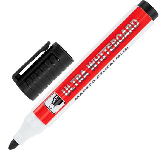 Маркер стираемый для белой доски BRAUBERG черный, 12 шт., ULTRA WHITEBOARD MARKER, 3 мм, с клипом, 152634 1
