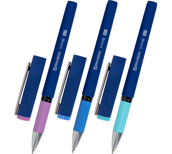 Ручка шариковая с грипом BRAUBERG VIVID PASTEL, синяя, 24 шт., узел 0,7мм, линия 0,35 мм, 144399 1