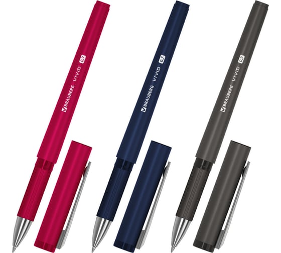Ручки шариковые BRAUBERG с грипом VIVID, НАБОР 3 ШТУКИ, СИНИЕ, 0,7 мм, линия 0,35 мм 144401 1
