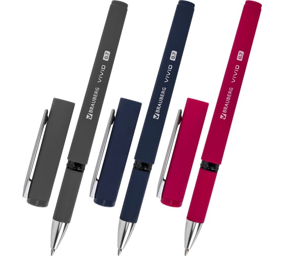 Ручки шариковые BRAUBERG с грипом VIVID, НАБОР 3 ШТУКИ, СИНИЕ, 0,7 мм, линия 0,35 мм 144401 1