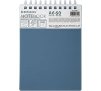 Бизнес-блокнот BRAUBERG малый формат, А6, 60л, силиконовый гребень, обложка пластик, клетка, синий, 117565