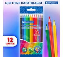 Карандаши цветные BRAUBERG, 12 цветов, цветной корпус, ПВХ бокс, шестигранные, 182067