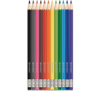 Карандаши цветные стираемые с ластиком BRAUBERG, 12 цветов, шестигранные, 182070
