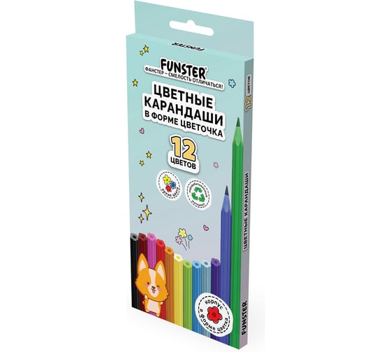 Карандаши цветные ОФИСМАГ FUNSTER (ФАНСТЕР), 12 цветов, фигурный корпус в форме цветка, 182069 1