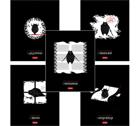 Тетрадь обложка ОФИСМАГ HATBER пластик, А5, 48л. скоба, клетка, 5 шт., Кот-самурай (микс в спайке), 091461 405569