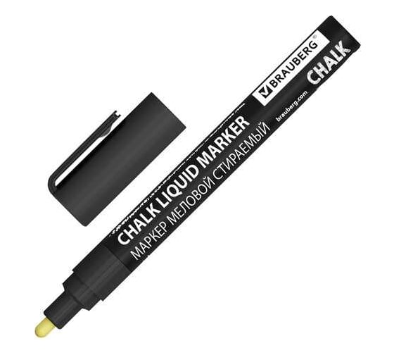 Маркер меловой BRAUBERG CHALK LIQUID MARKER, ЧЕРНЫЙ, 3 мм, стираемый, комплект 10 шт., CHALK 152600 1