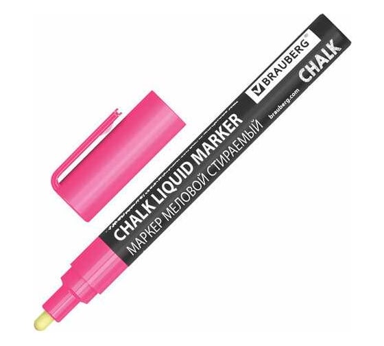 Маркер меловой BRAUBERG CHALK LIQUID MARKER, РОЗОВЫЙ, 3 мм, стираемый, комплект 10 шт., CHALK 152586 1