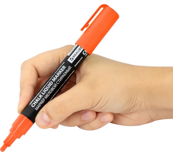 Маркер меловой BRAUBERG CHALK LIQUID MARKER, ОРАНЖЕВЫЙ, 3 мм, стираемый, комплект 10 шт., CHALK 152591