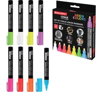 Маркеры меловые BRAUBERG CHALK LIQUID MARKER, НЕОН НАБОР 8 ЦВ, 3 мм, стираемые, CHALK 152597
