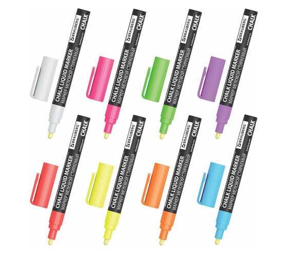 Маркеры меловые BRAUBERG CHALK LIQUID MARKER, НЕОН НАБОР 8 ЦВ, 3 мм, стираемые, CHALK 152597 1