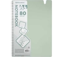 Тетрадь-обложка BRAUBERG пластик А4 80л. гребень мягкий, вырубка для ручки, клетка, светло-зеленый 405373