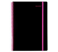 Тетрадь-обложка BRAUBERG пластик А4 80л. спираль пластик, резинка, клетка, черный/розовый 405380