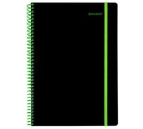 Тетрадь-обложка BRAUBERG пластик А4 80л. спираль пластик, резинка, клетка, черный/зеленый 405383