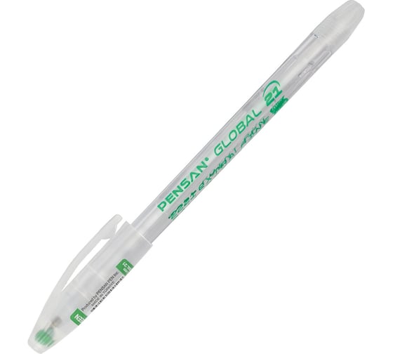 Ручка шариковая масляная Pensan Global-21, зеленая, комплект 12 шт., корпус прозрачный, узел 0,5мм, линия 0,3мм, 2221 142705 1