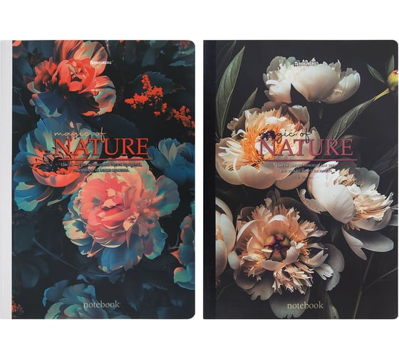 Бизнес-тетрадь BRAUBERG А4, 96листов, на сшивке с корешком, 2 шт., клетка, обложка картон, Flowers, 405286 1