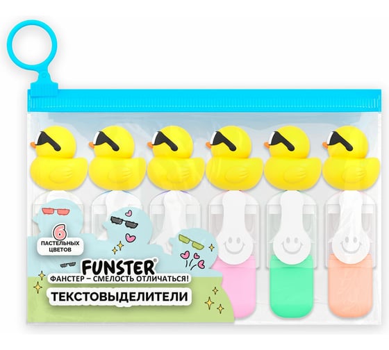 Набор текстовыделителей с топперами ОФИСМАГ 6 ЦВЕТОВ ПАСТЕЛЬ, КРУТЫЕ УТЯТА, 1-4мм, FUNSTER 152652 1