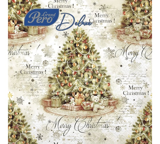 Бумажные салфетки GrandPero 3-Х слойные, винтажная ель, 20 листов, 33х33 см (1/12) DELUXE 275116 1